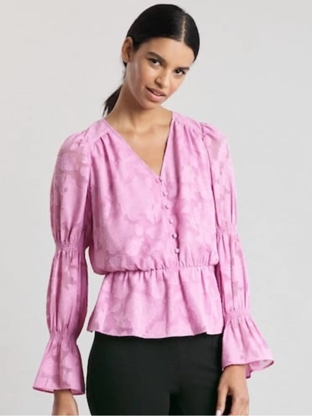 Elizabeth & James lilac pinky-purple peasant blouse floral boho peplum large